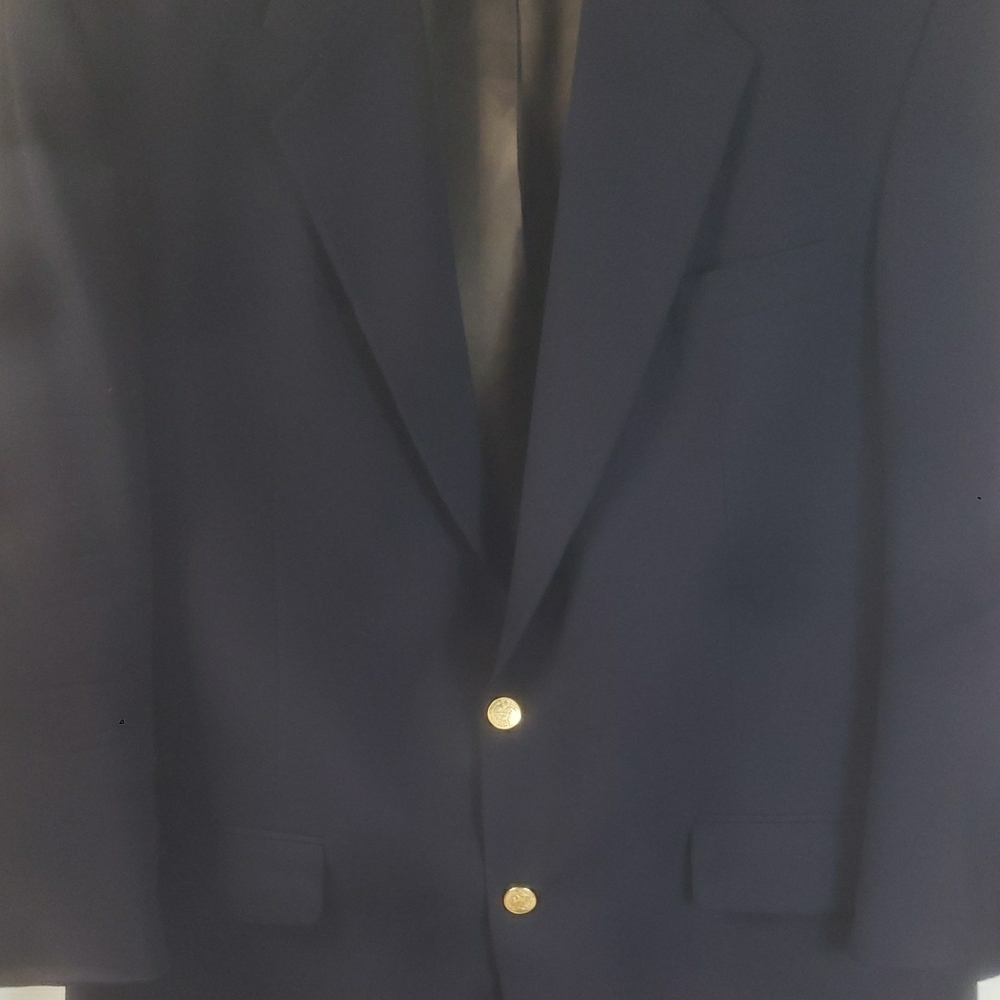 Bill Blass Men's Navy Wool Blazer Sport Coat Gold Buttons 48R Made in USA